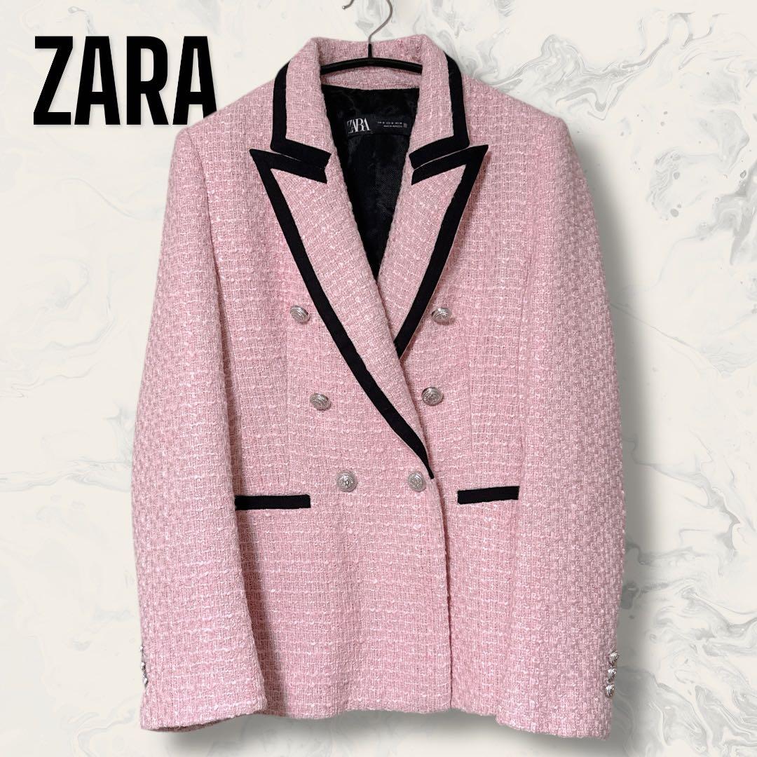 【未使用】 ZARA コントラスト パイピング テクスチャー ジャケット ピンク