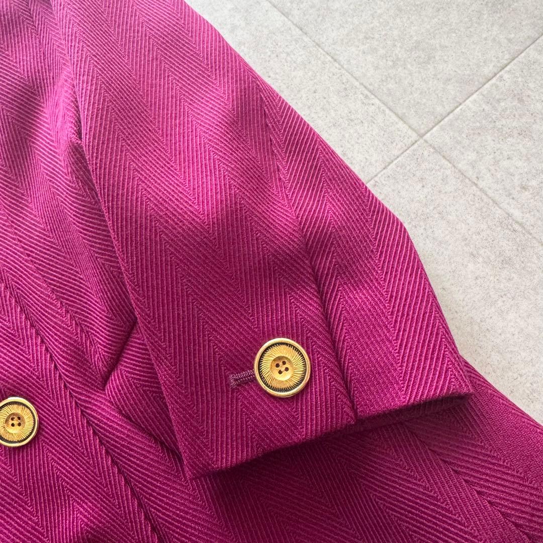 イヴサンローラン　テーラードジャケット　金ボタン　ダブル　紫　36　ヘリンボーン