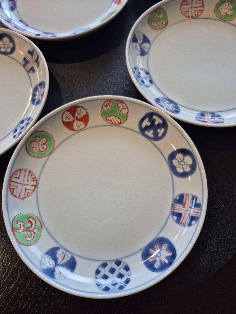 有田焼 福珠窯 染錦丸紋 5.5寸皿 5枚 手描き 定番人気