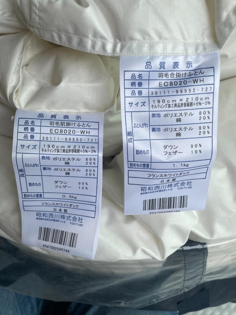 【昭和西川 羽毛布団2点セット ダブル】