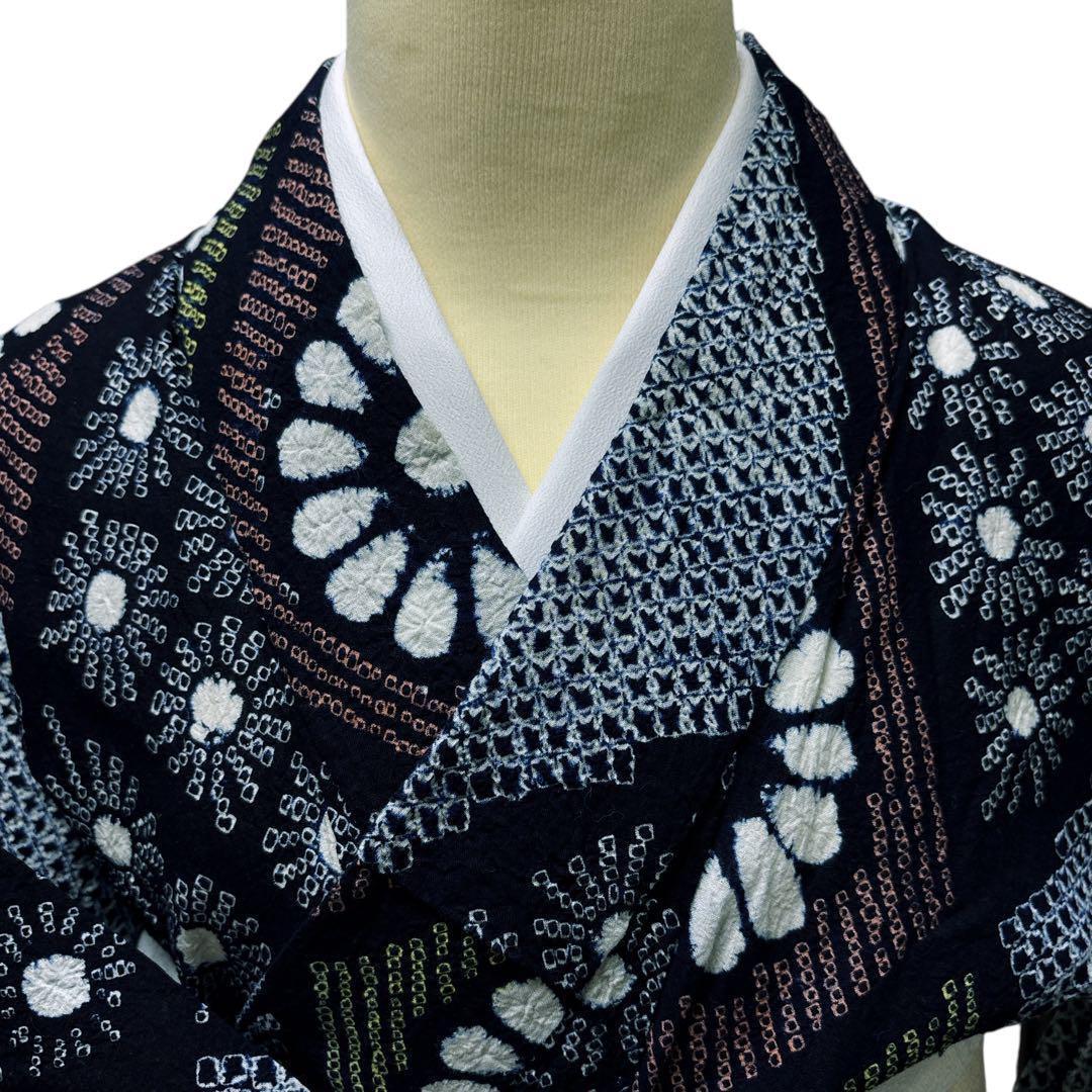 A67有松鳴海絞り 高級浴衣 花 綿　単衣