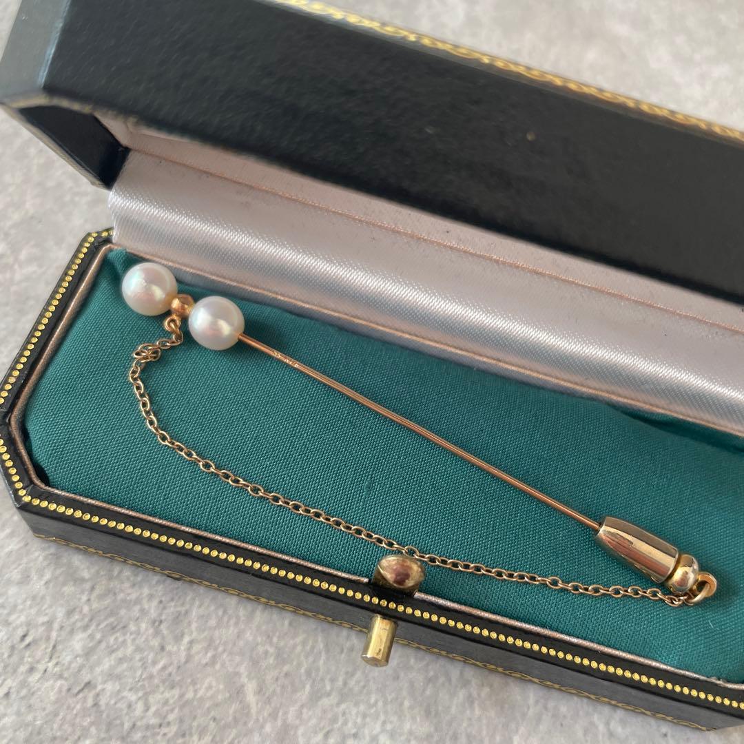 美品 MIKIMOTO ミキモト K14 パール2珠 ピンブローチ