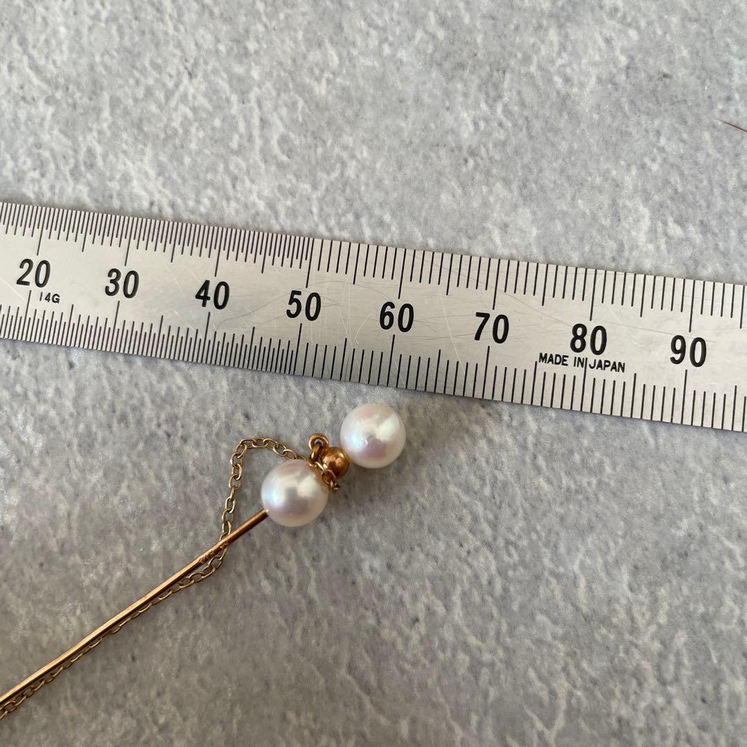 美品 MIKIMOTO ミキモト K14 パール2珠 ピンブローチ