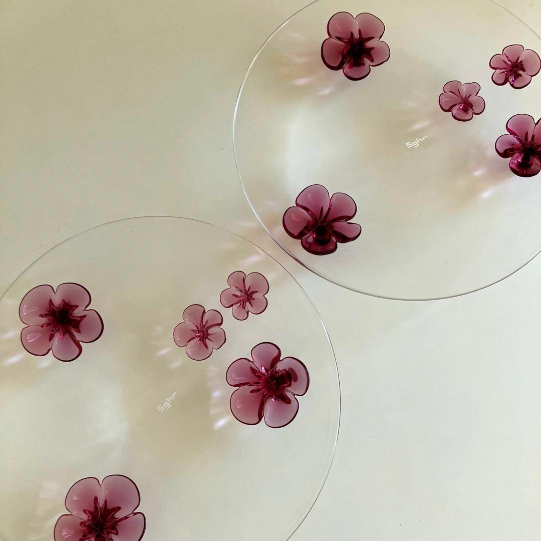 スガハラガラス カメリア　プレート　2枚セット　ワインレッド