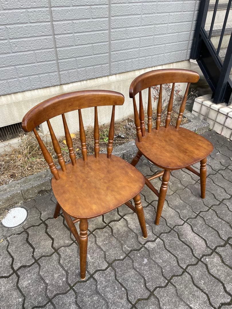 ウィンザーチェア　木製ダイニングチェア 2脚セット ブラウン