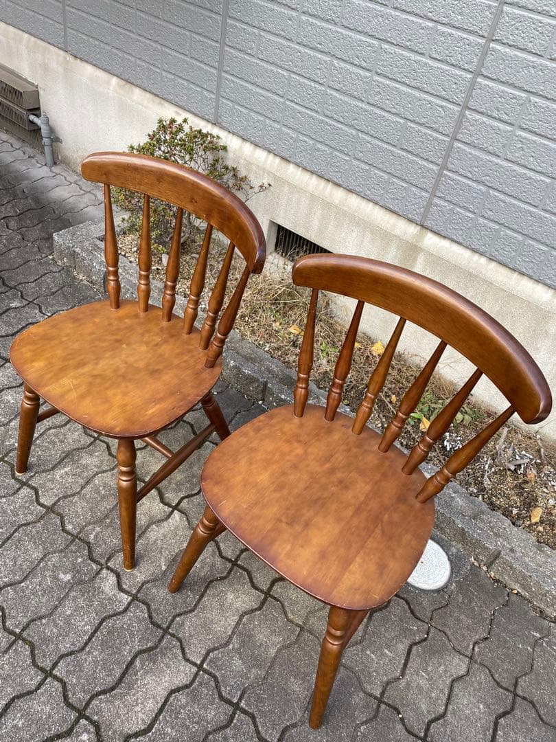 ウィンザーチェア　木製ダイニングチェア 2脚セット ブラウン