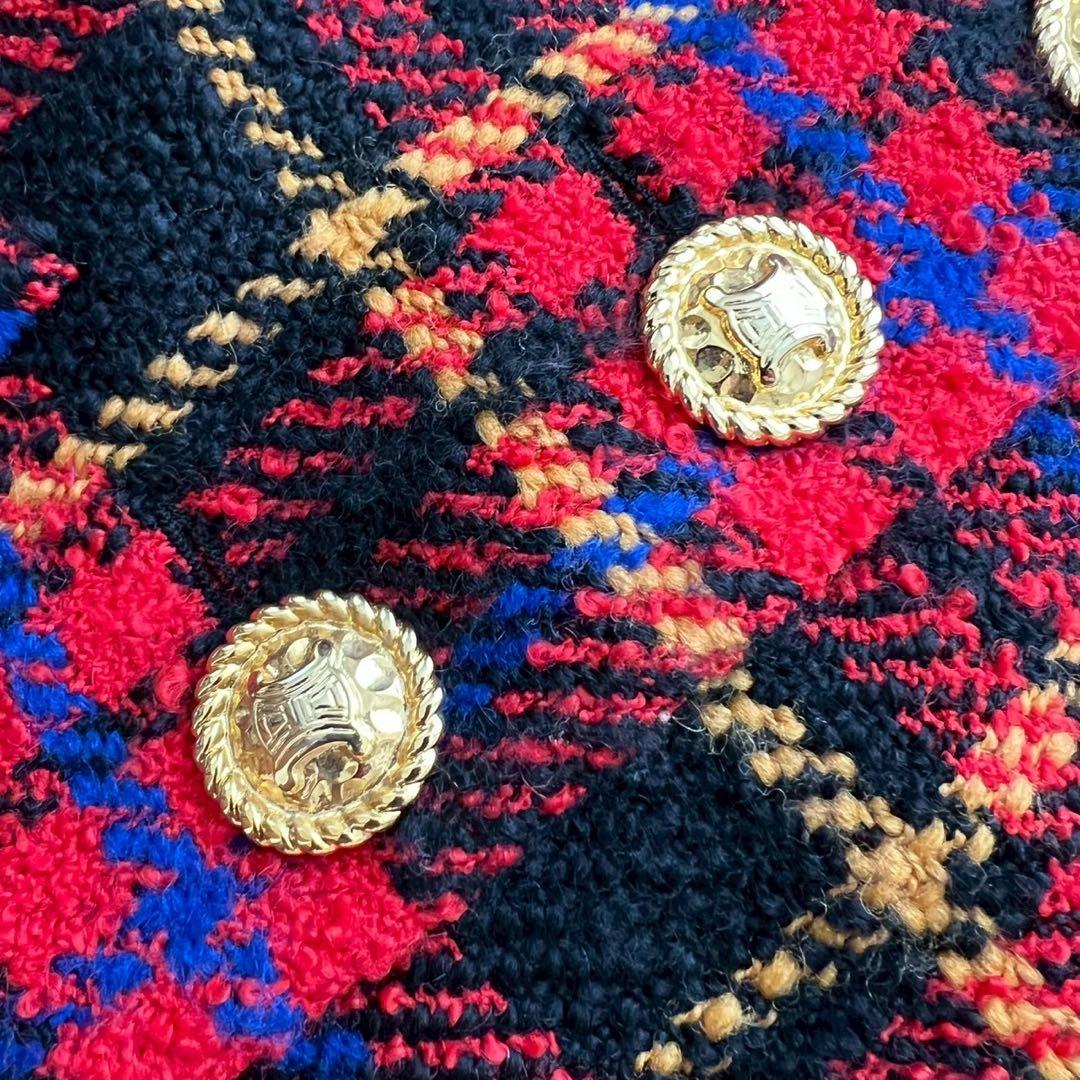 CELINE ヴィンテージ ツイードチェック トリオンフ金ボタンジャケット