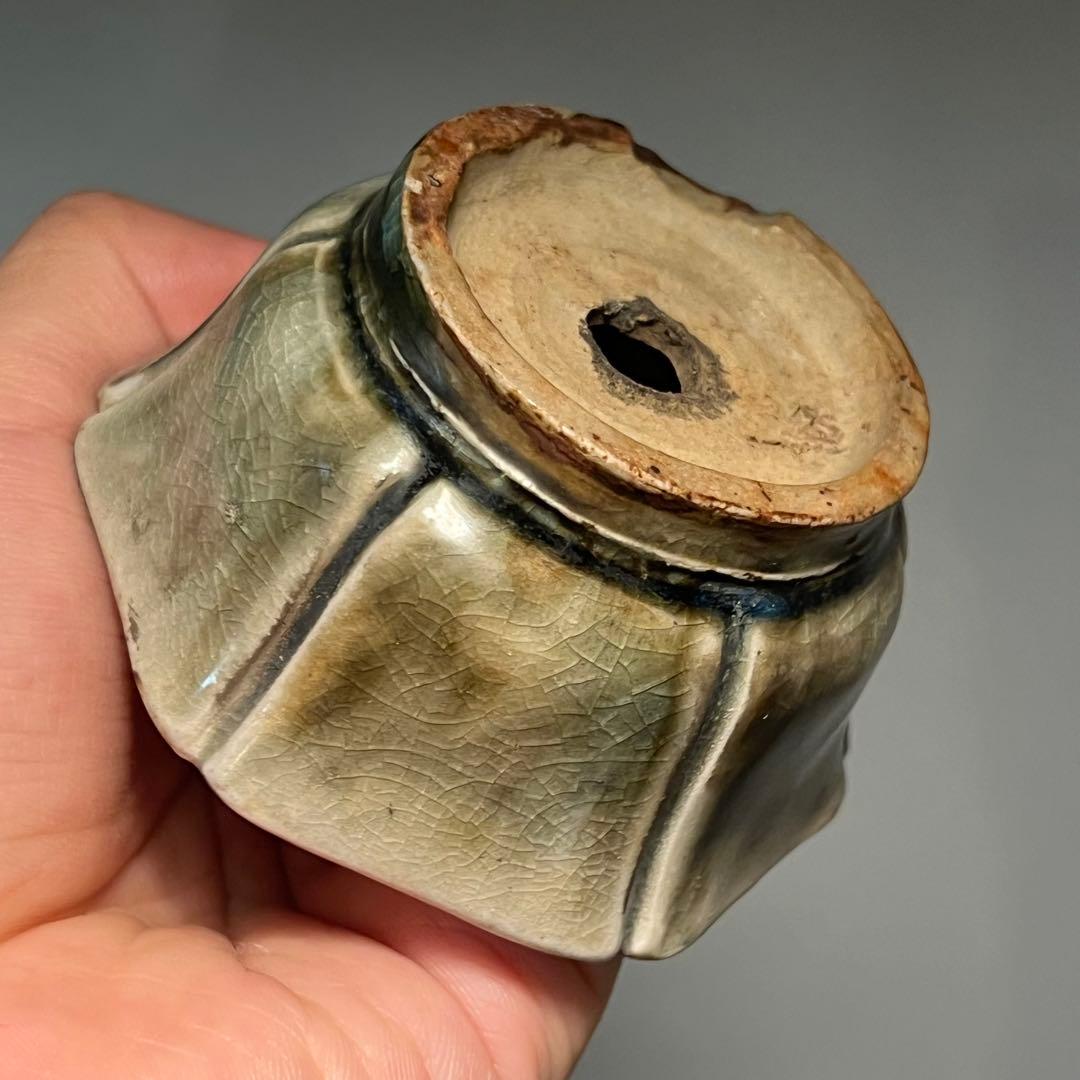 799.夢陶 輪花釉鉢 盆栽鉢 植木鉢 8*7.4*4.3cm