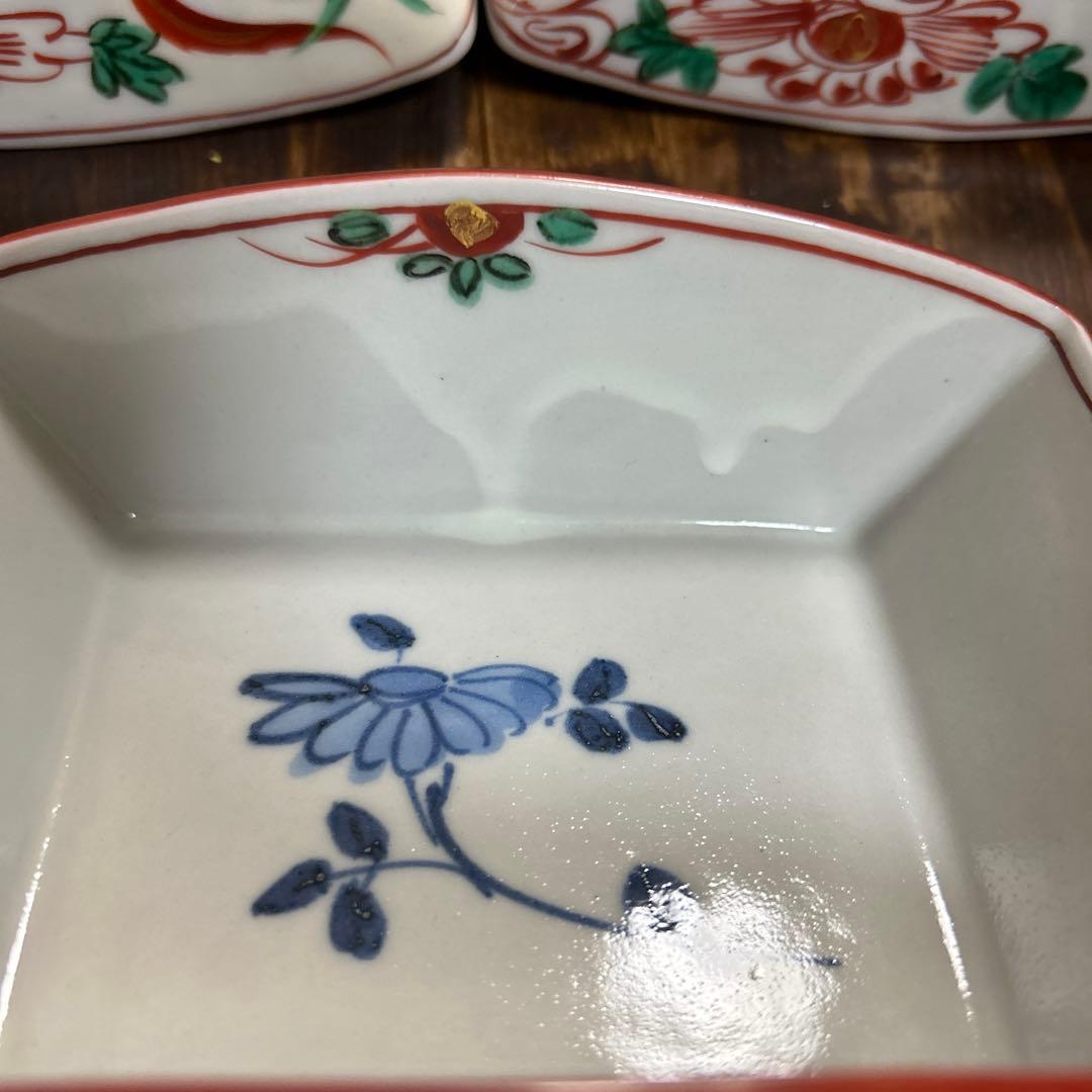 美濃焼　幸兵衛窯　五代 加藤幸兵衛造　金彩赤呉須　扇形向付　手びねり手描き　5個