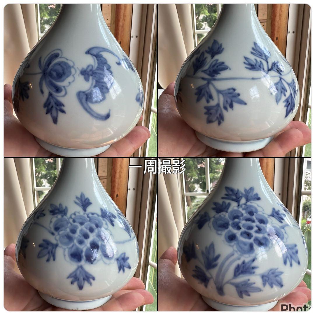 李朝 鶴首花入 分院 染付け 韓国 朝鮮 古美術 骨董 蝙蝠牡丹文 コウモリ