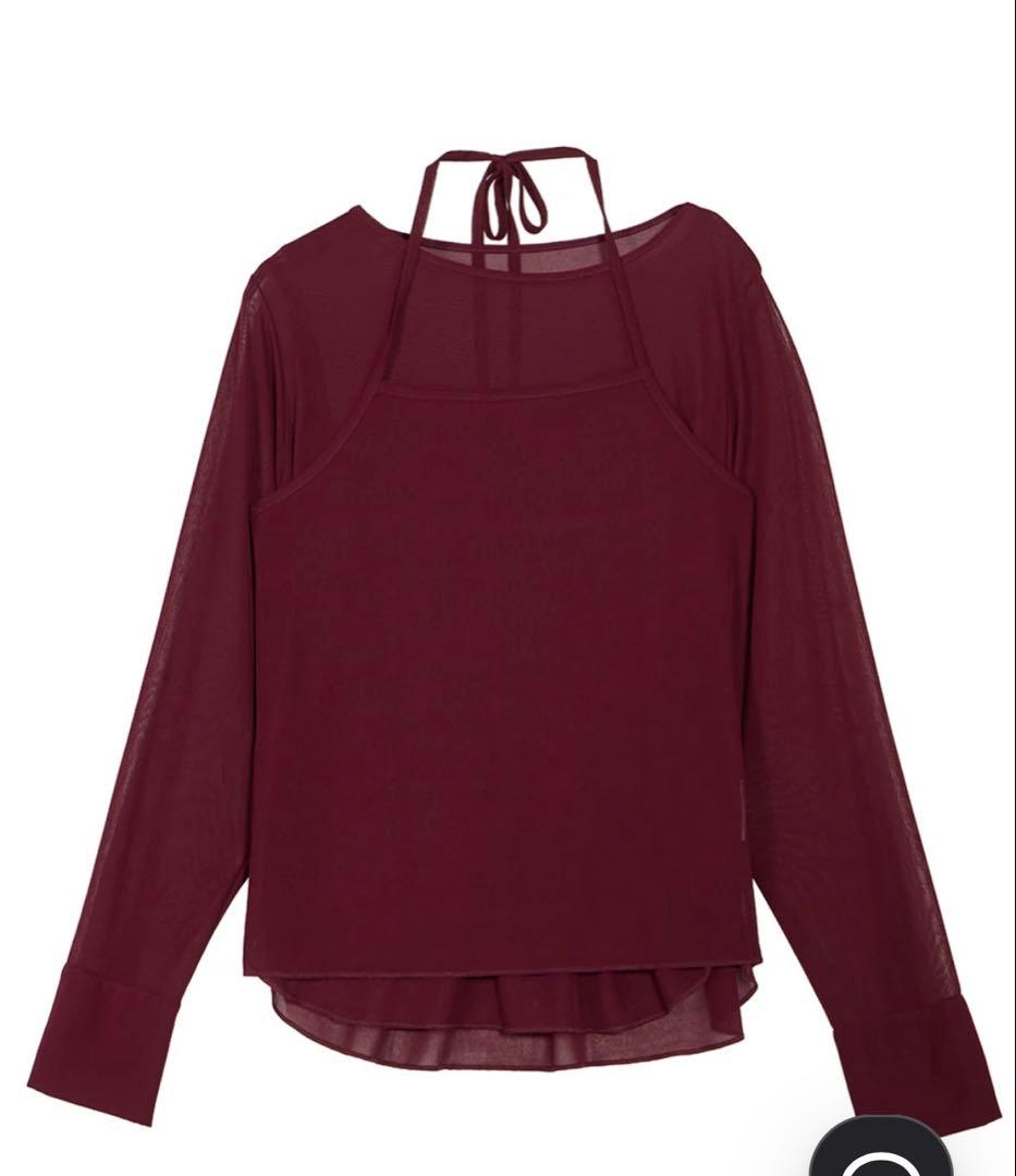 アメリHALTER NECK LONG SLEEVE SET TOPボルドー