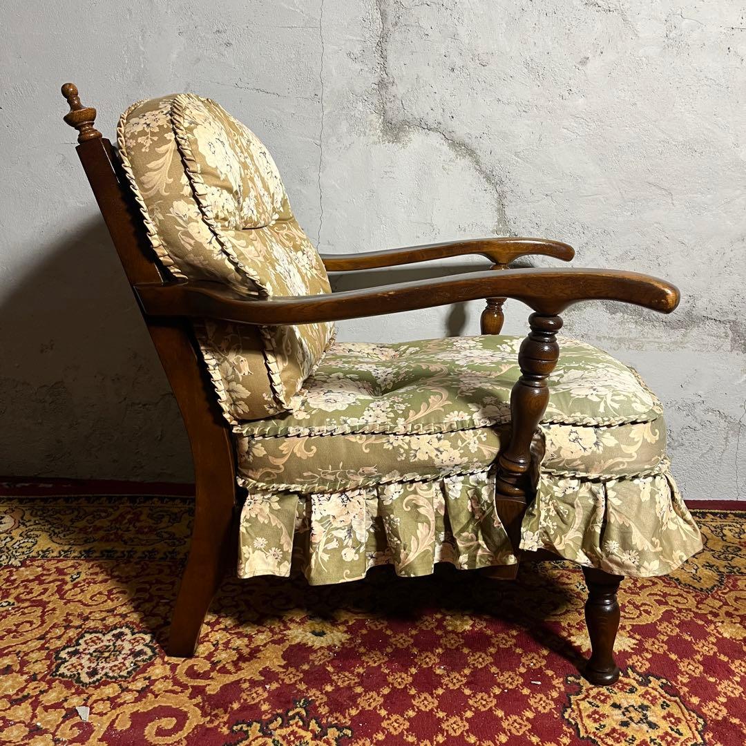 【キツツキ】ラウンジチェア 1人掛け 花柄クッション付き ヴィンテージ ソファ②