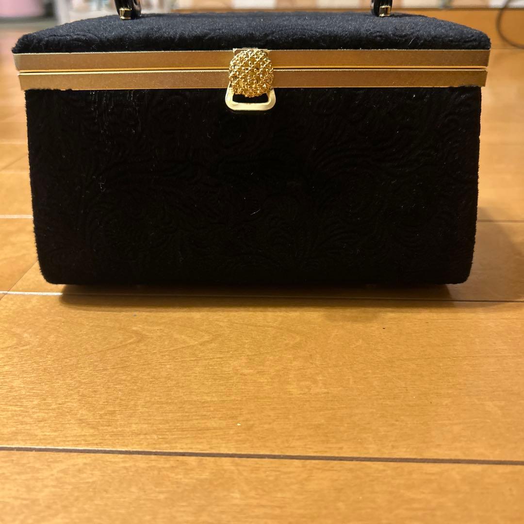 ブラック花柄和装用バッグと下駄セット