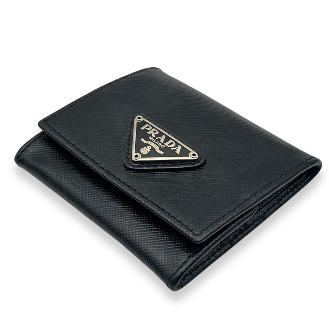 【美品】プラダ　三角プレート　サフィアーノレザー　　ケース　ブラック950