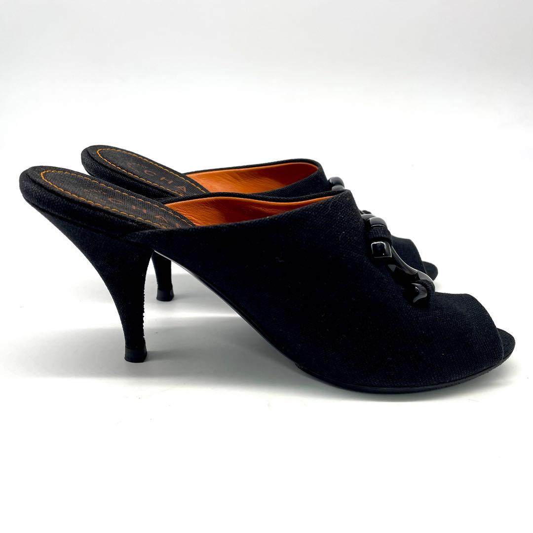 シャネル サンダル ミュール ココマーク キャンバス ブラック オレンジ 24㎝