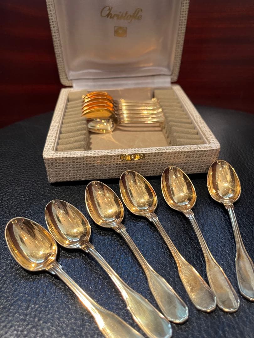 Christofle 純銀950製　ヴェルメイユ　箱入りスプーンセット 12本