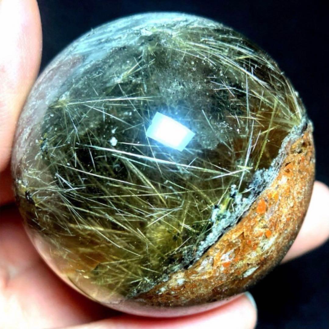 46mm ゴールドルチルクォーツ　丸玉　スフィア　金針水晶