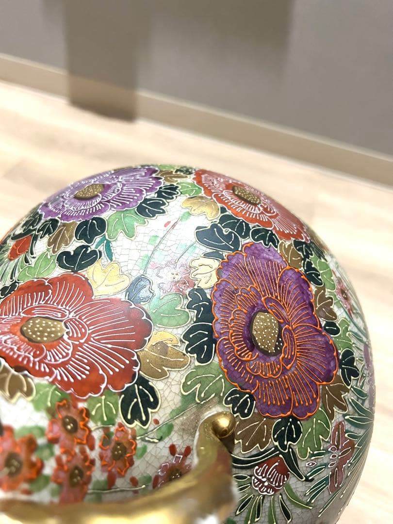 美品薩摩焼 / 飾り壺 壺 ツボ 花柄 鳥柄