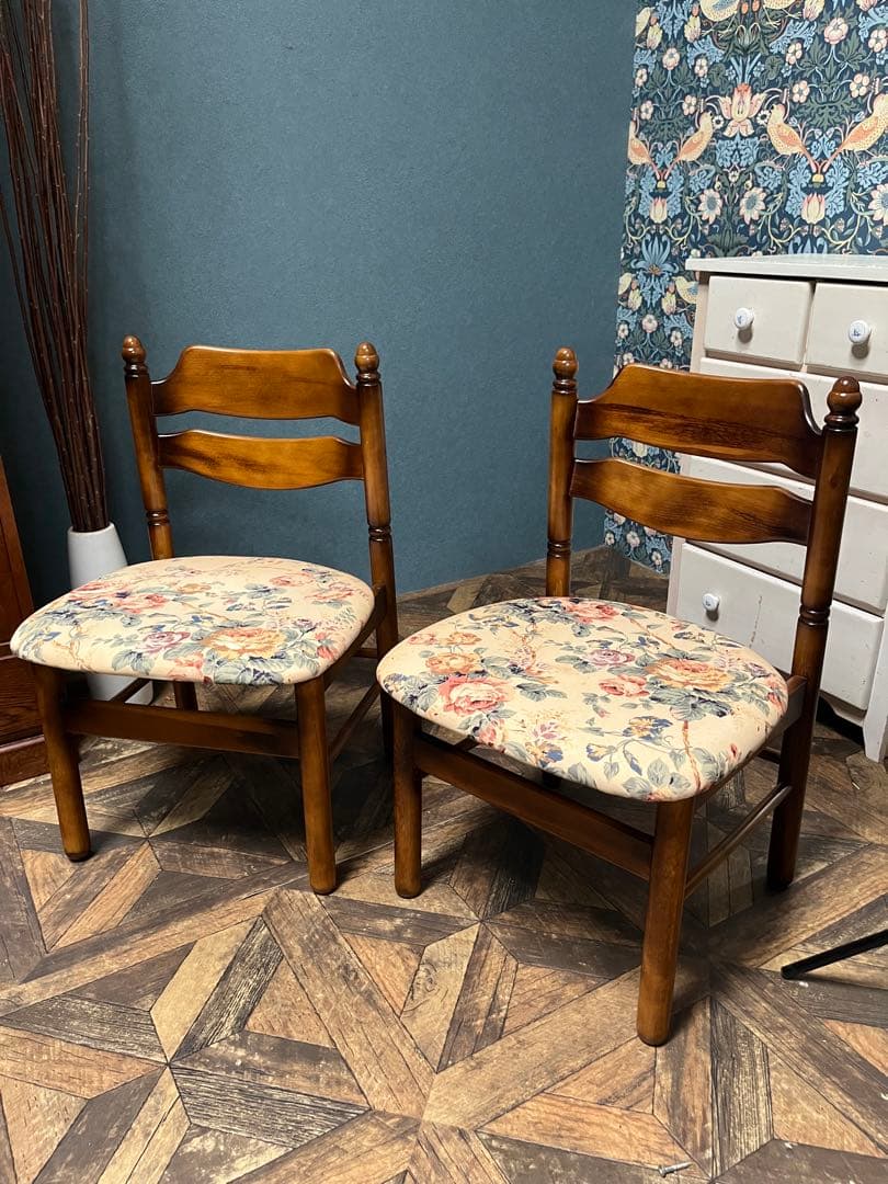 カリモク ダイニングチェア ② 花柄 椅子 セット インテリア 昭和レトロ