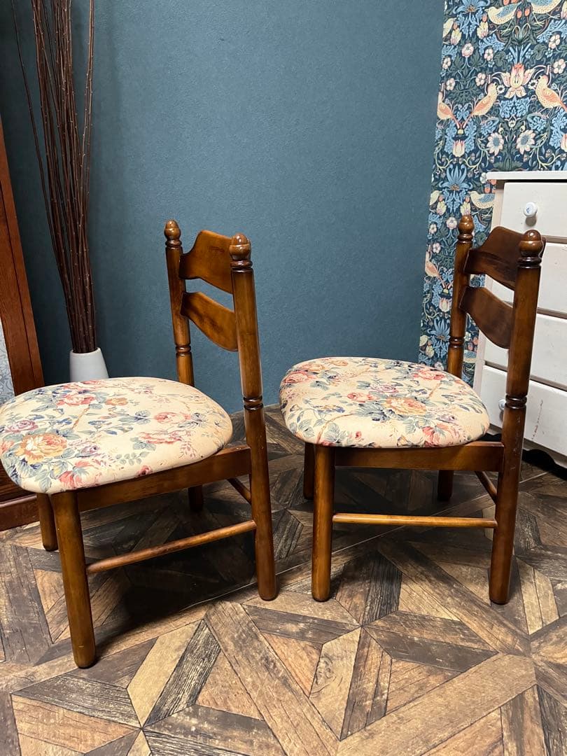 カリモク ダイニングチェア ② 花柄 椅子 セット インテリア 昭和レトロ