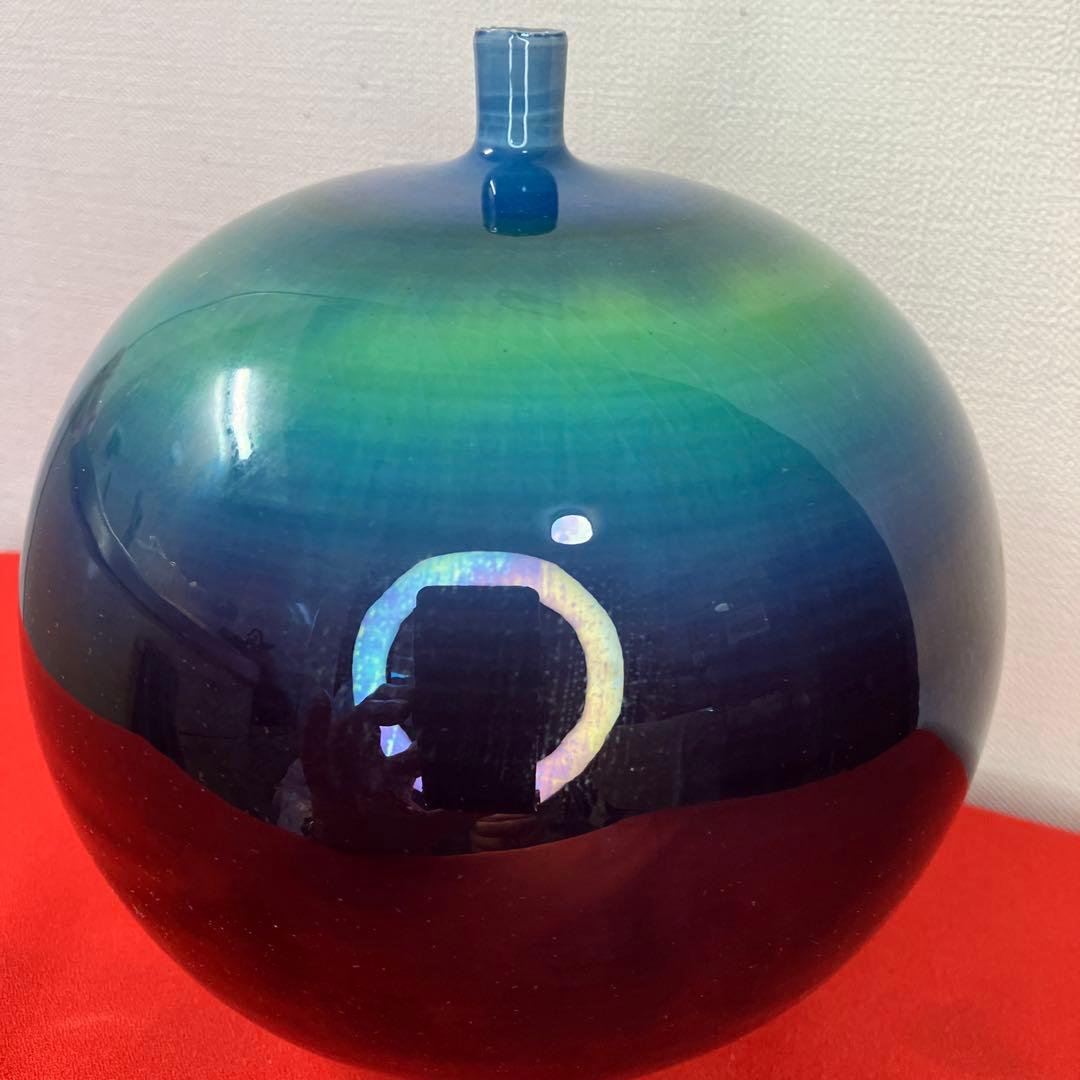 人間国宝.三代徳田八十吉 　碧明耀彩雲　花瓶.花生