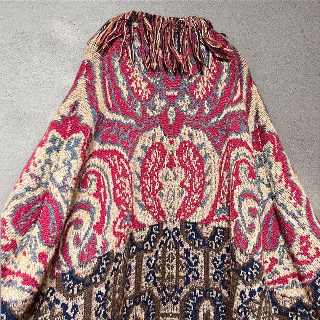 【希少】エトロ　ETRO ポンチョ　ペイズリー柄　カシミヤ　シルク