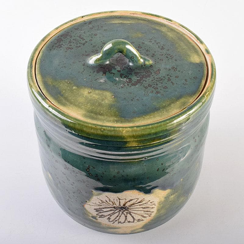 北大路魯山人作　織部焼　青織部　花文　水指　荒川豊蔵極め箱　M　R7589B