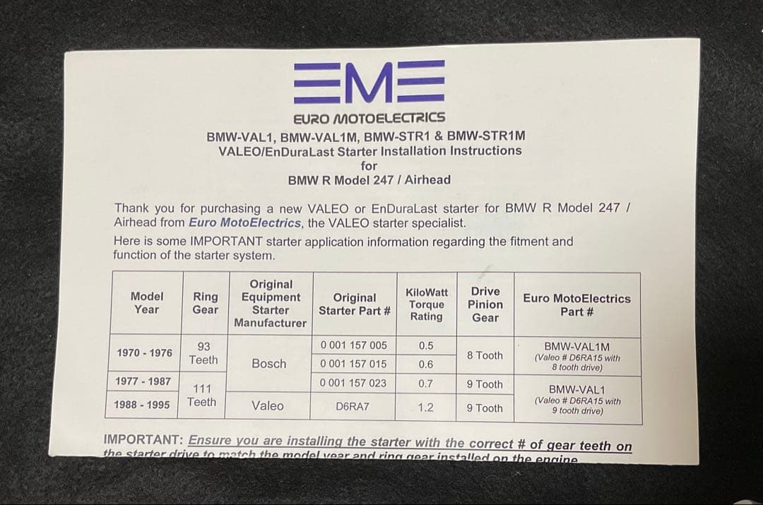BMW Rシリーズ用 セルスターター EnduraLast ：新品