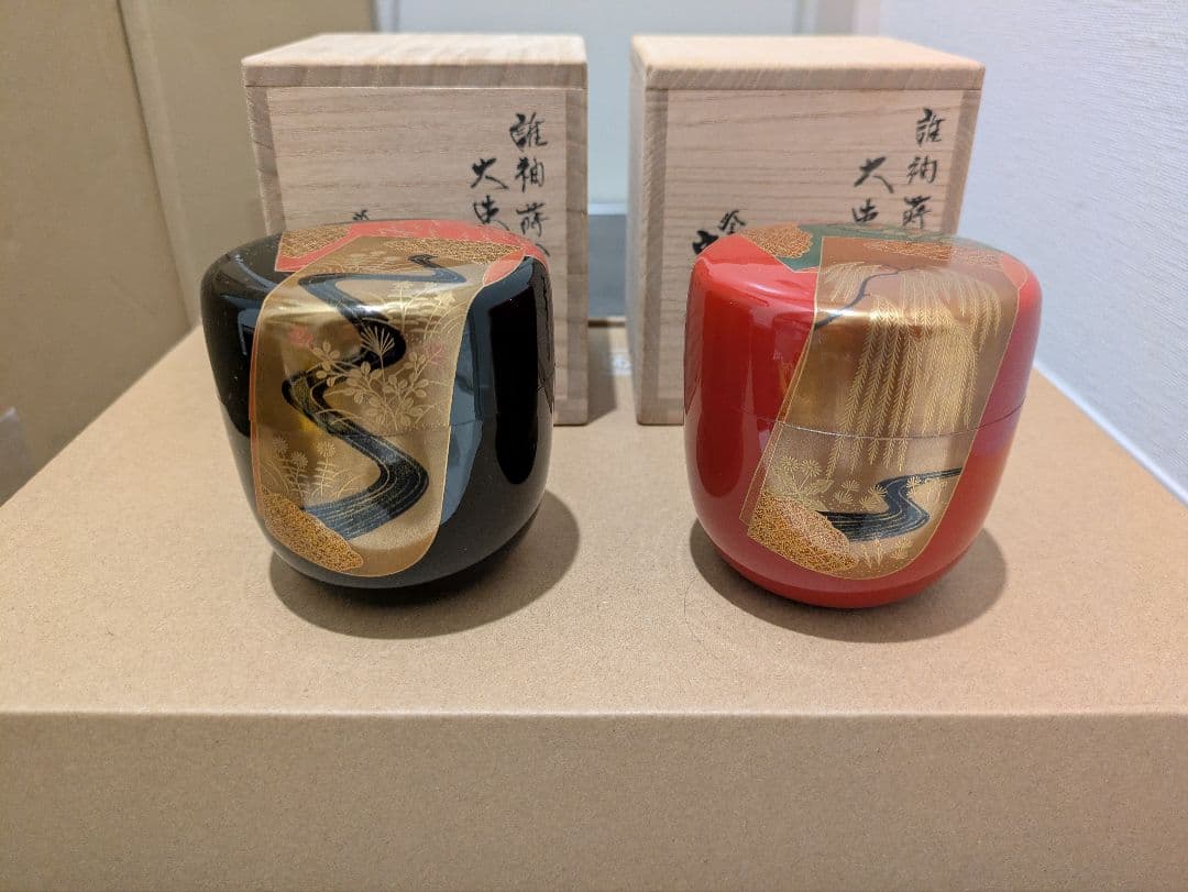 千家十職　中村宗哲　誰袖蒔絵　大棗　一対　二重箱　共箱　棗　茶入　茶道具　即中斎
