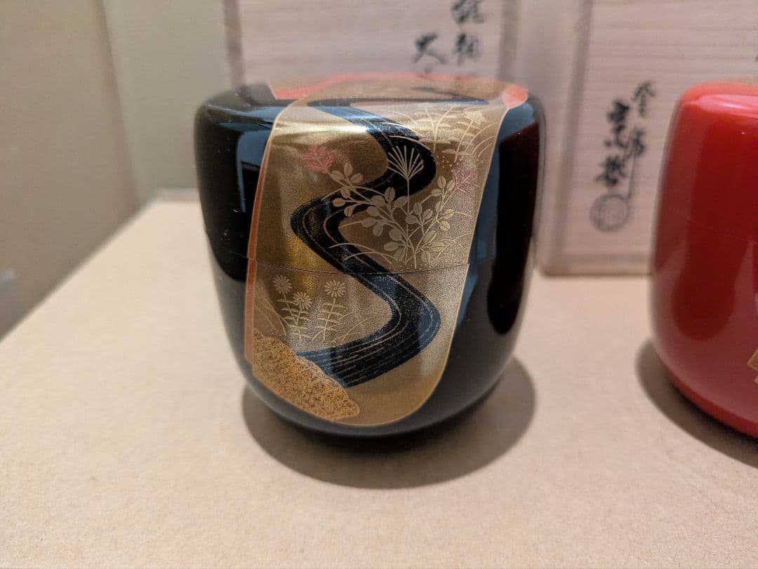 千家十職　中村宗哲　誰袖蒔絵　大棗　一対　二重箱　共箱　棗　茶入　茶道具　即中斎