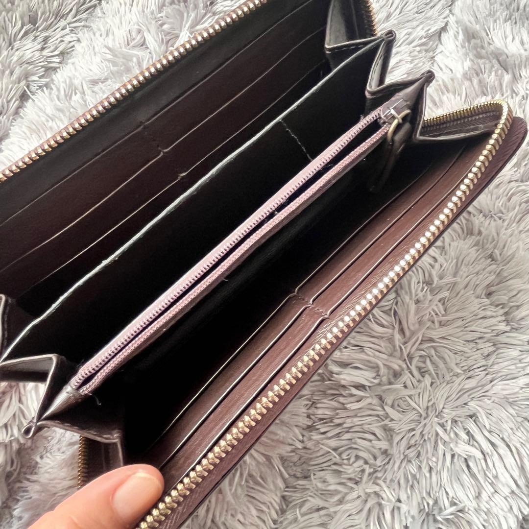 良品✨GUCCI ラウンドファスナー　シマ　ダークブラウン　インターロッキング