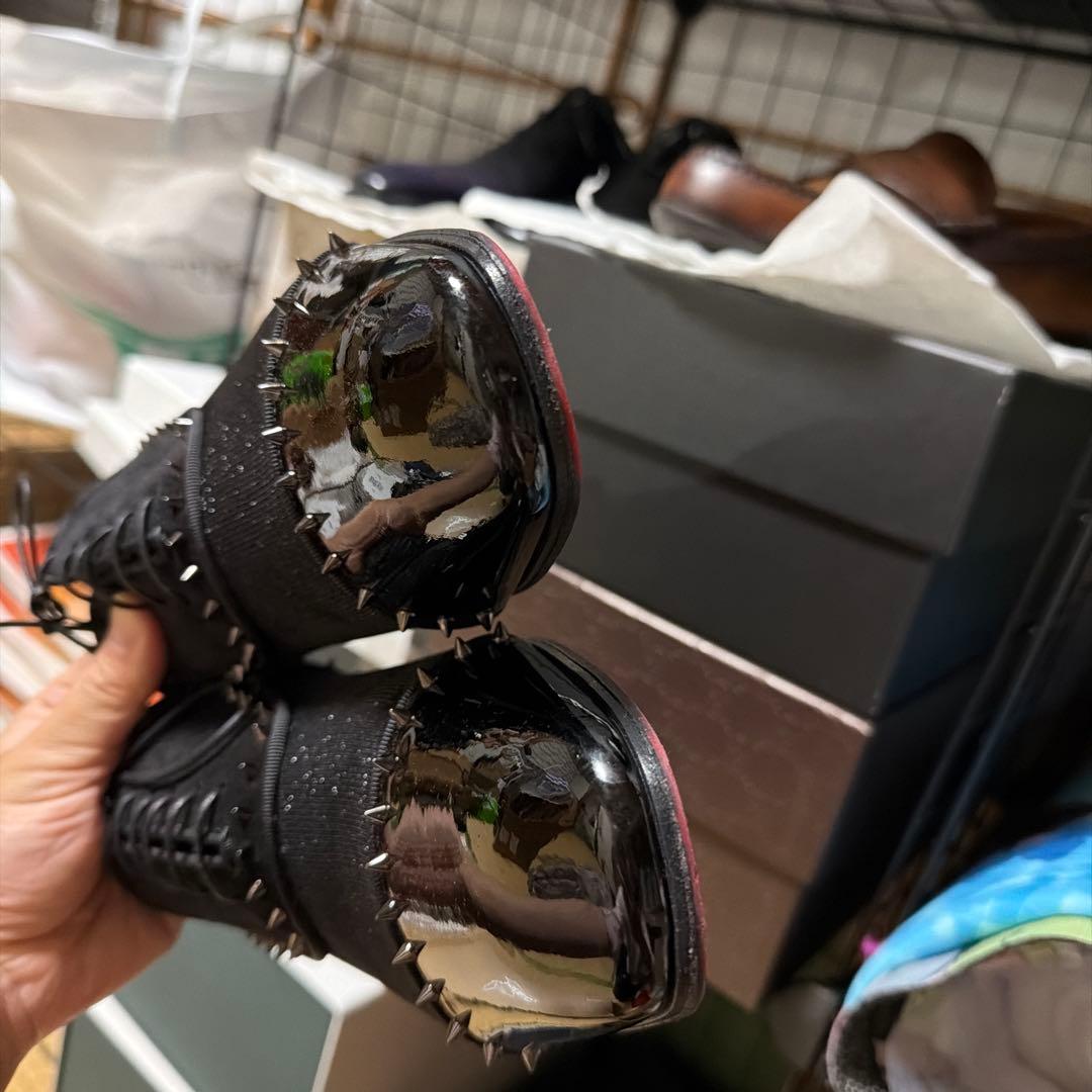 クリスチャンルブタン　ドレスシューズ　メンズ41　ブラックエナメルラメ