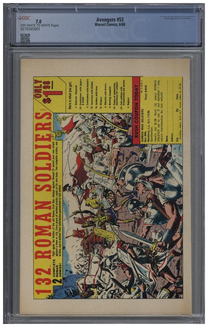 アメコミリーフ　Avengers #53 CGC 7.0