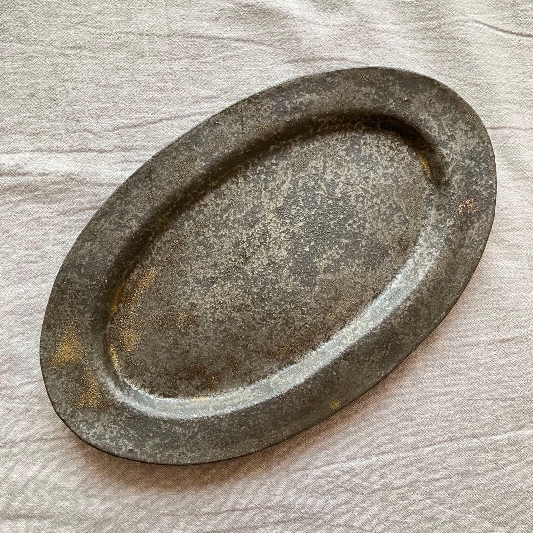 【新品未使用】安福由美子　黒錆　オーバル皿　中皿　2枚セット