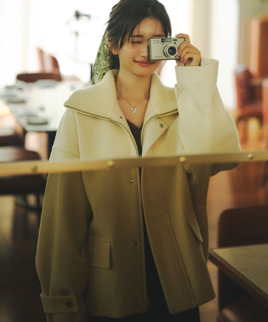 COCO DEAL リブカラーウール混コート ベージュ サイズ2 新品タグ付き