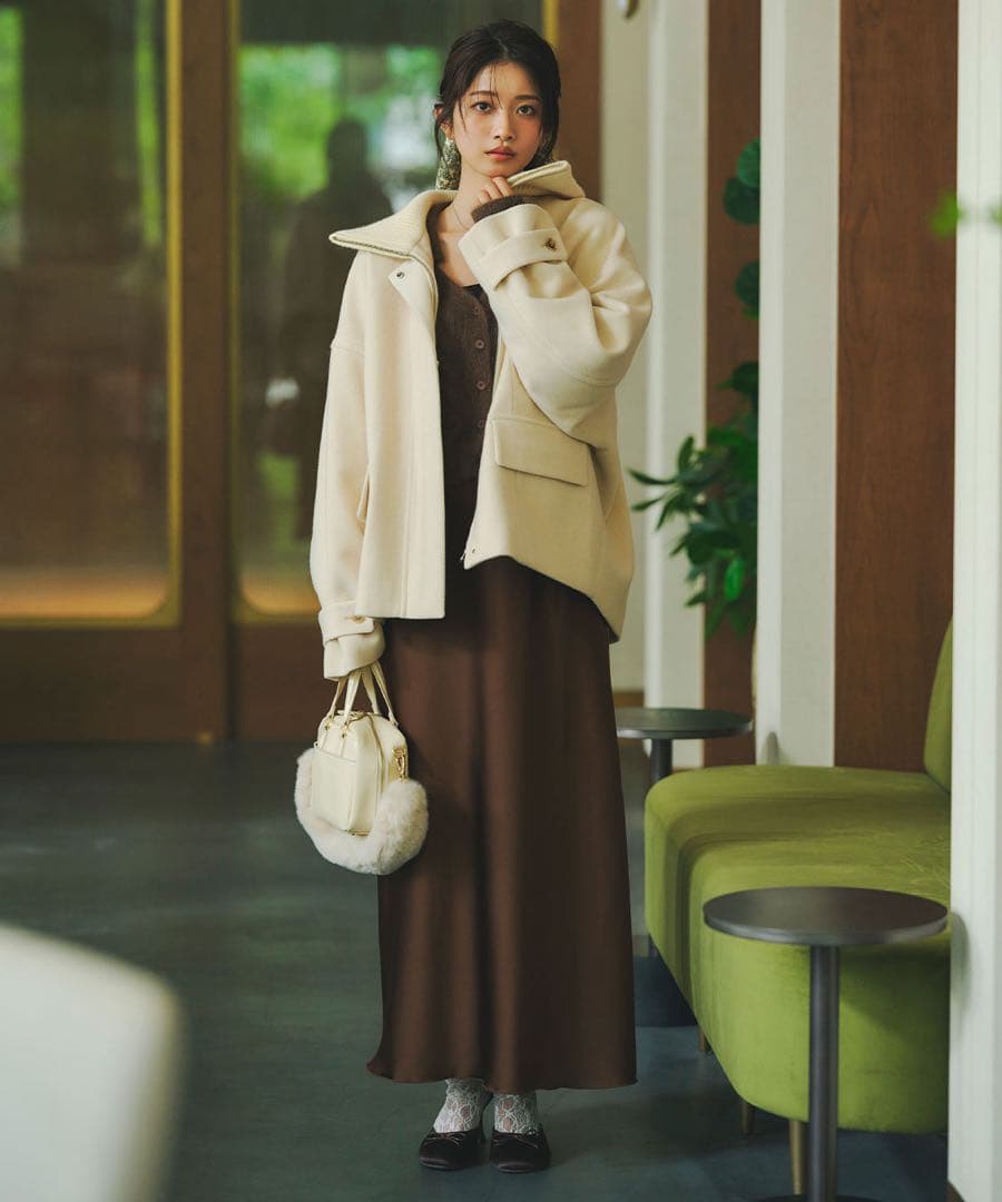 COCO DEAL リブカラーウール混コート ベージュ サイズ2 新品タグ付き