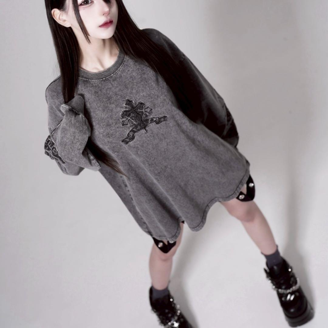 REFLEM レフレム クロス刺繍長袖Tシャツ グレー