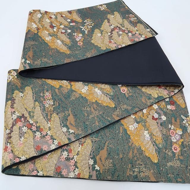 新品 正絹 着物“波に乗って舞い上がる松に梅、花筏☆”袋帯 L-20