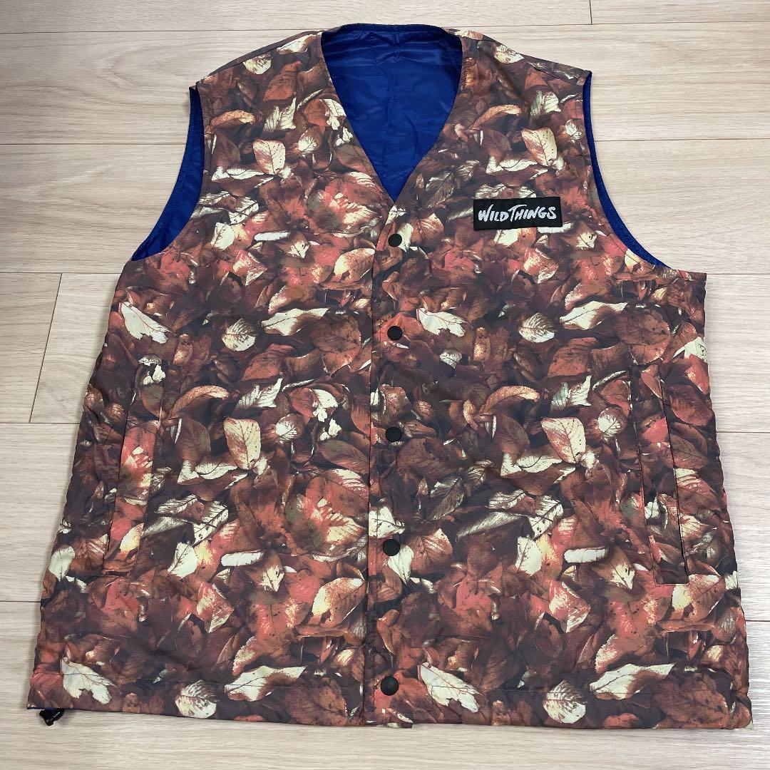 WILD THINGS リバーシブルベスト　枯れ葉柄×ブルー　別注レアベスト