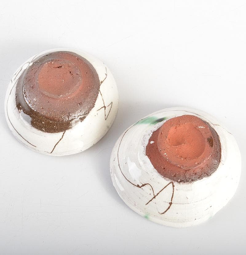 萬古焼　馬酔木窯　森正造　色絵　盃卓　一對　共箱　V　R7428