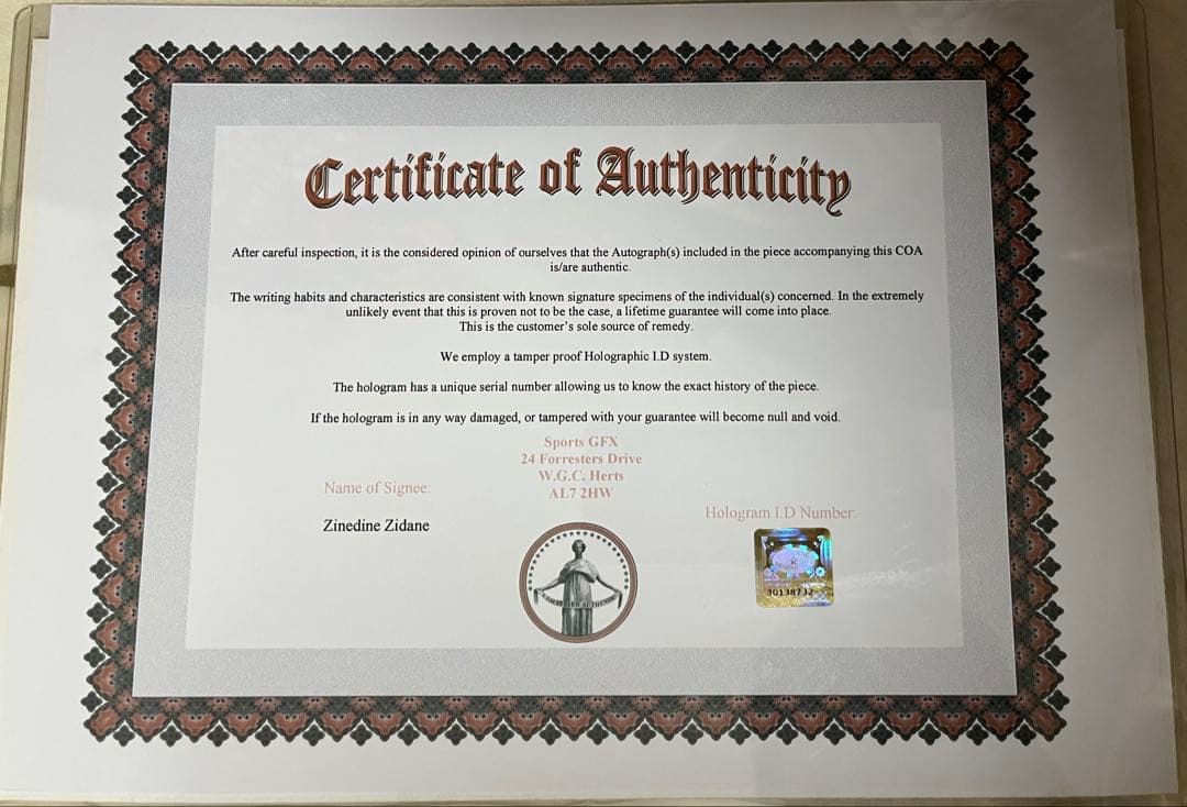 ジネディーヌ・ジダン　直筆サインパネル　超希少！