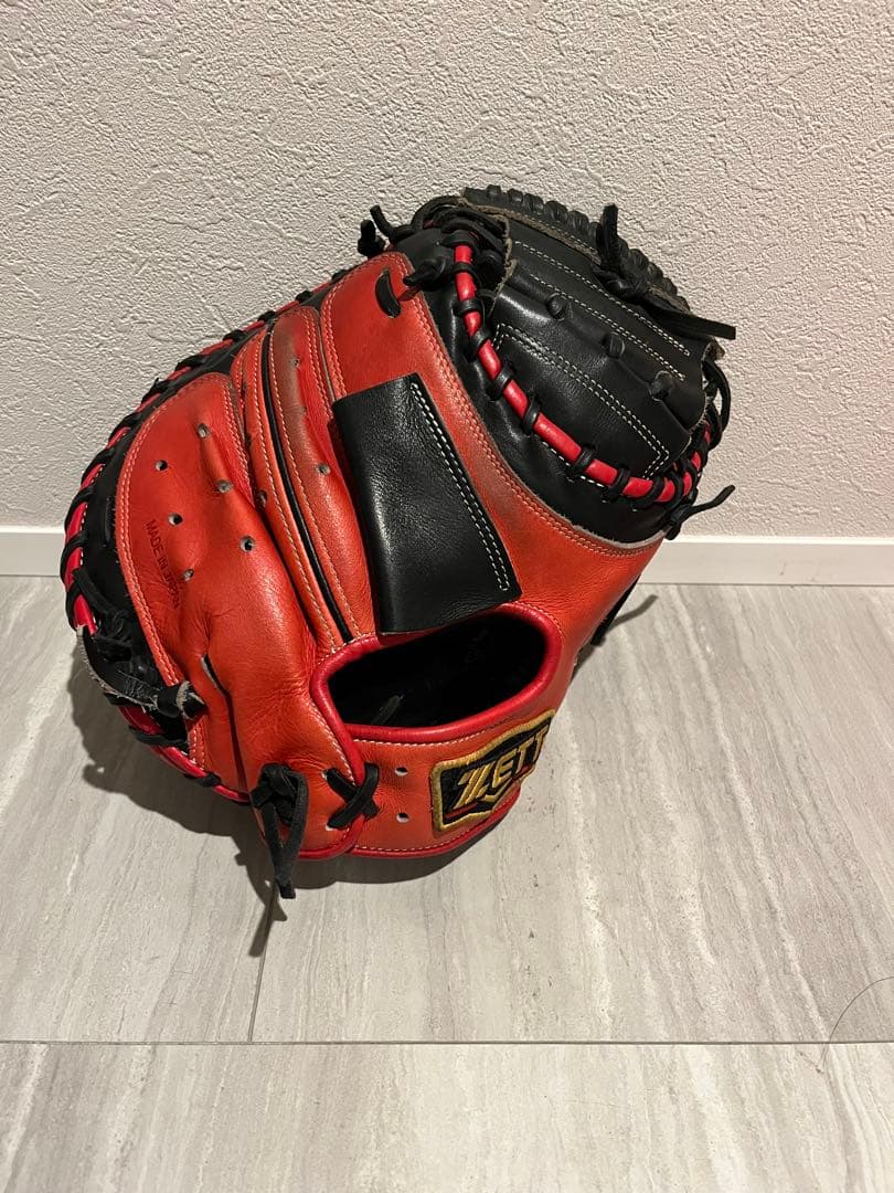 【美品】ZETT 軟式 キャッチャーミット 赤黒 プロステイタス