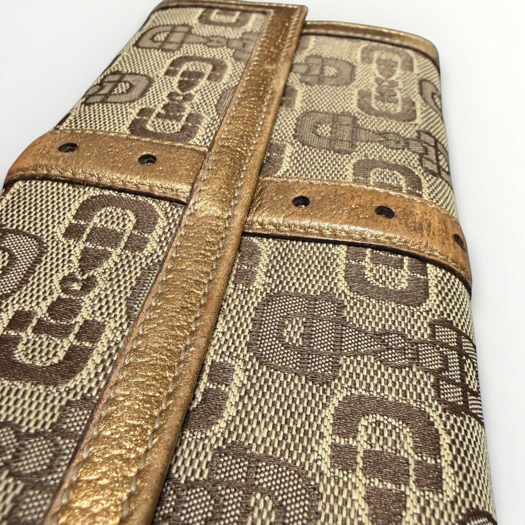 GUCCI グッチ 長財布 ホースビット ブラウン キャンバス ゴールドベルト