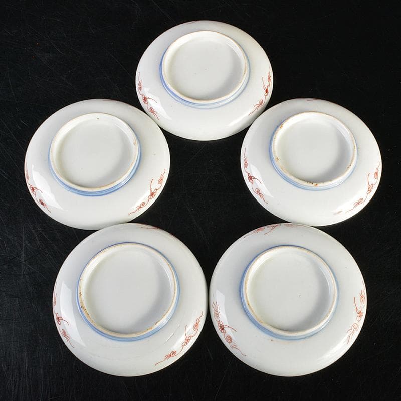 瀬戸焼　古瀬戸　染付桃釉　金魚文　手塩皿　十客　C　R7355