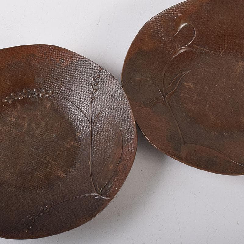 煎茶道具　蝋型鋳銅　正作　草文茶托　五客　共箱　M　R8526