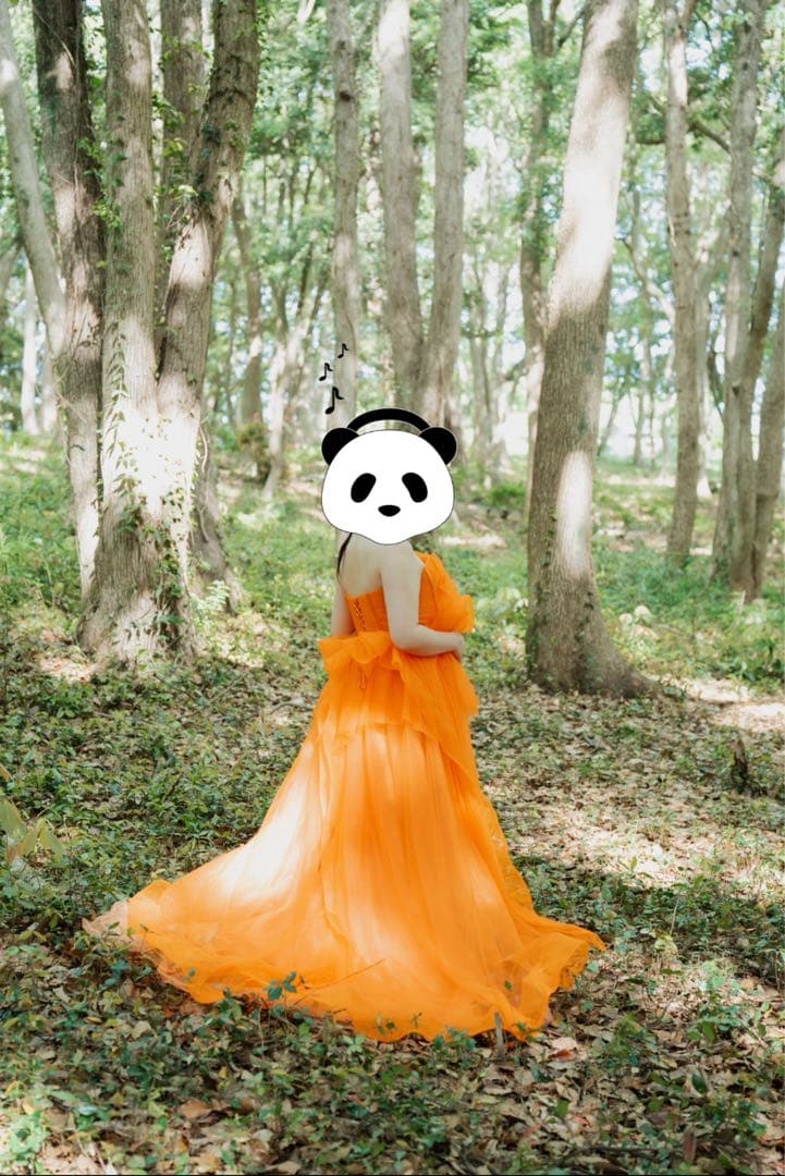 オレンジ　ボリューム　ドレス　前撮り　二次会