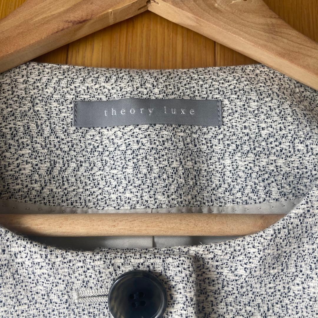 美品　セオリーリュクス　ノーカラージャケット　ツイード　ホワイト　グレー