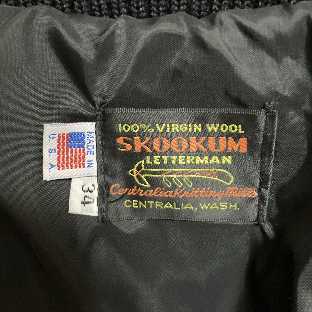 USA製SKOOKUM袖革ボタンスタジャン34黒x黒スクーカムアワードジャケット