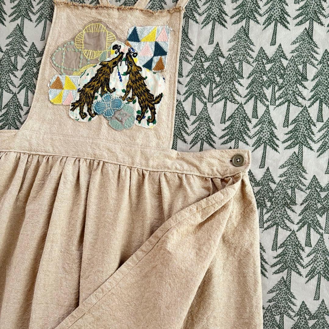 新品未使用　可愛い　ミナペルホネン　エプロンドレス　ジャンバースカート麻綿　素材