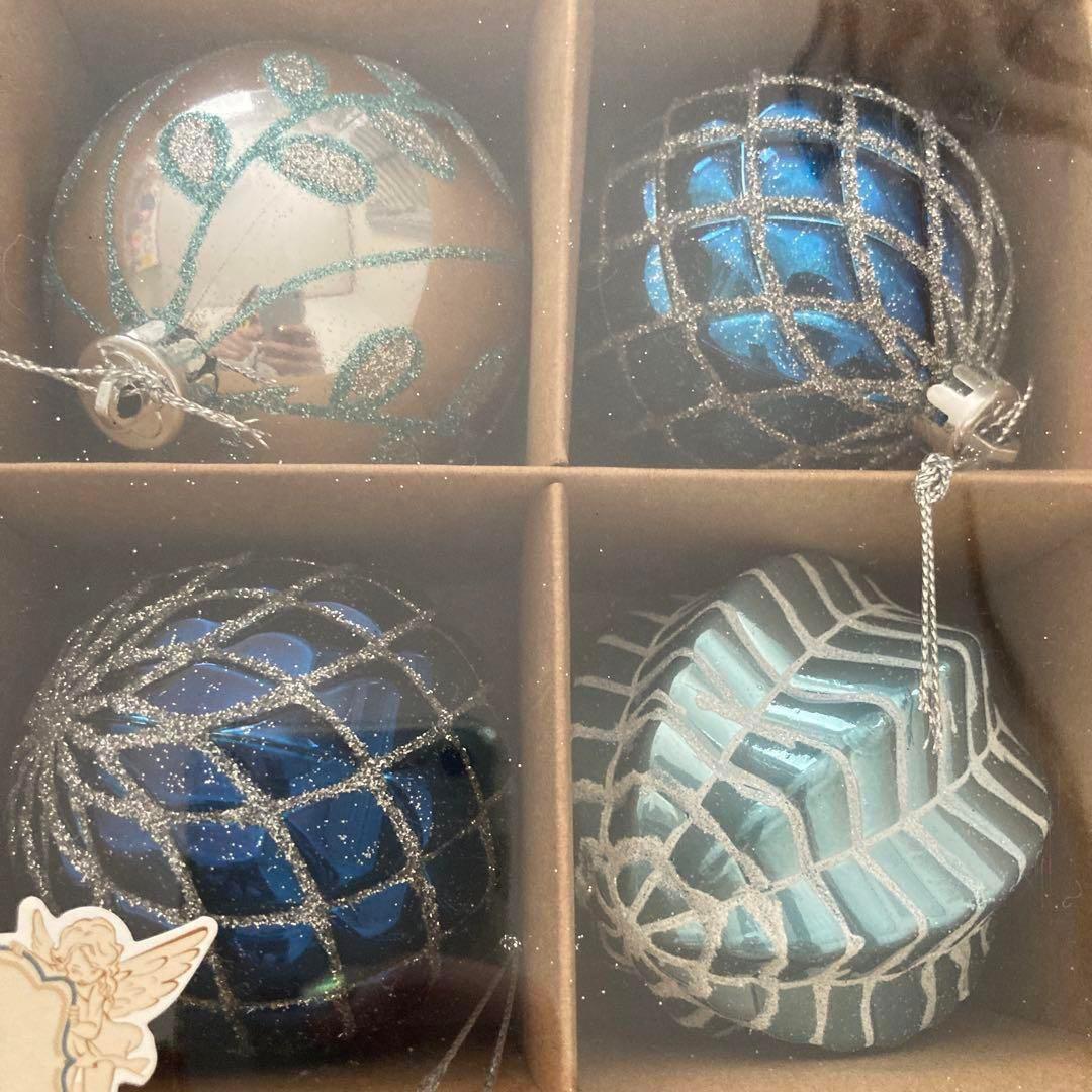 20-7 クリスマス ボール 16カラット 80mm シルバーとブルー